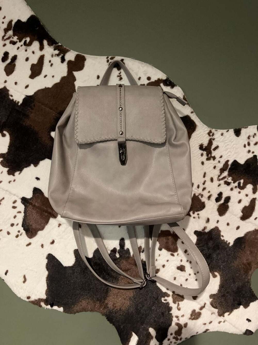 Jen & Co. Grey Faux Leather Flap Backpack with Studded Detail